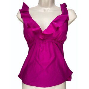 DKNY Womens Medium Magenta Ruffled Tankini Swim Top Nylon Spandex